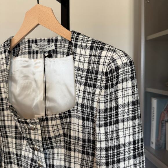 Alessandra Rich Prince of Wales Crop Jacket NEW Checked Plaid Light Wool NWT 42 - Picture 4 of 7